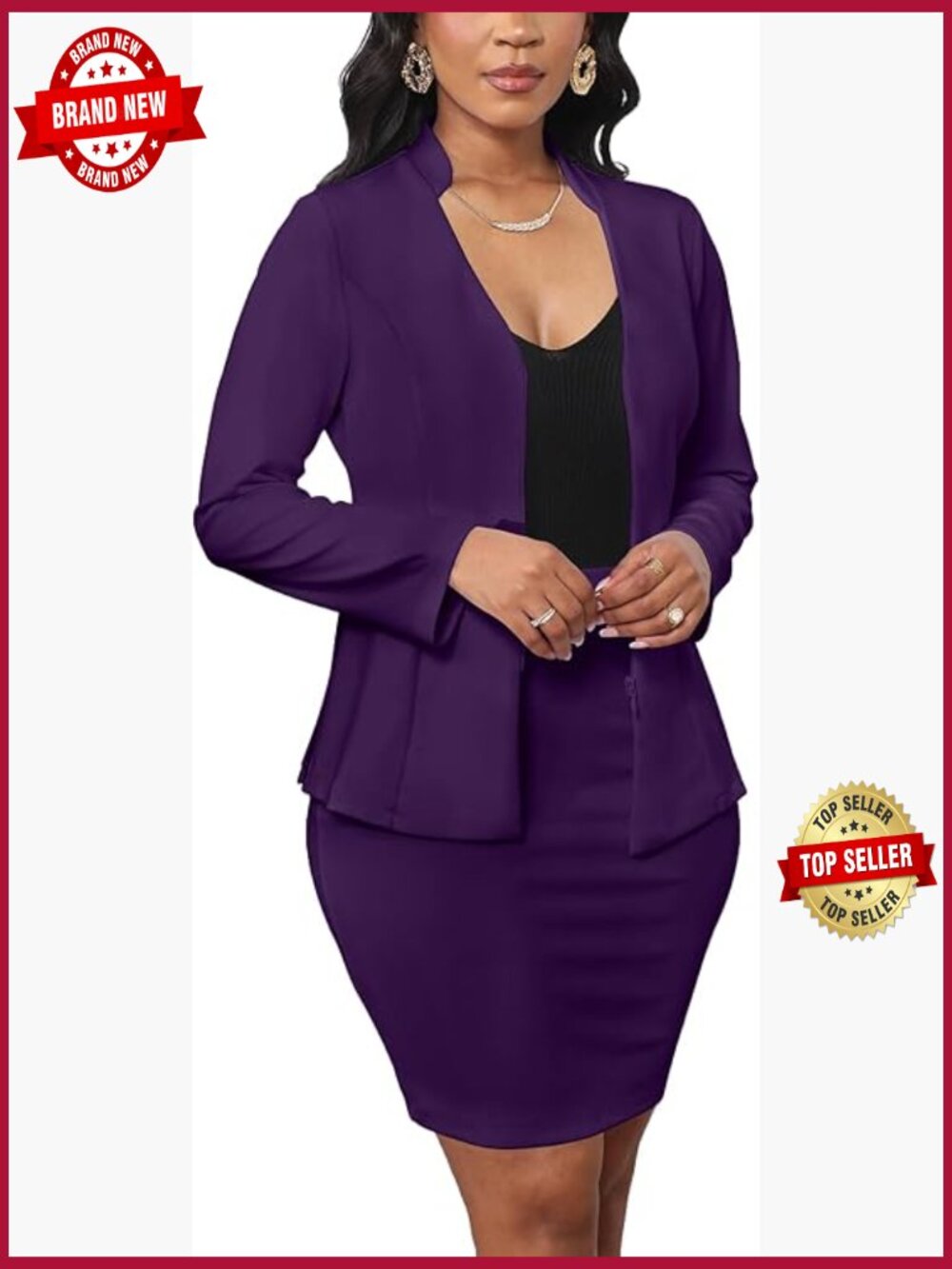 Women's 2 Piece Blazer Skirt Set Business Zip Up Suit Work Office